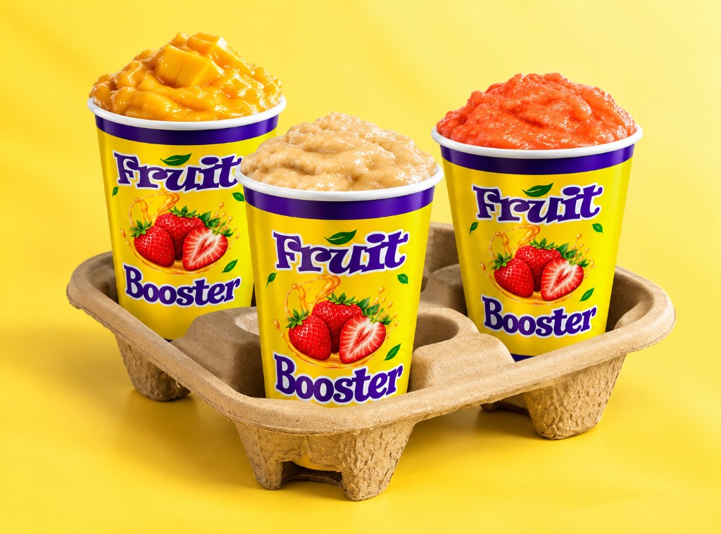 Fruit Booster smoothies — mango, banana, and berry